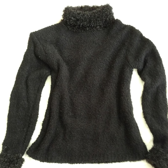Fun Black Sweater with Eyelash Neck and Cuffs - Picture 4 of 4